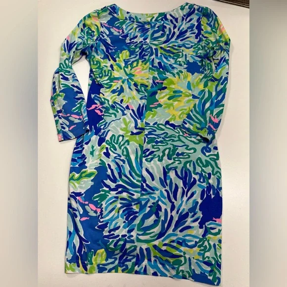 Lilly Pulitzer Riva Dress in Wade and Sea Brilliant Blue Print Pima Cotton - Picture 12 of 12